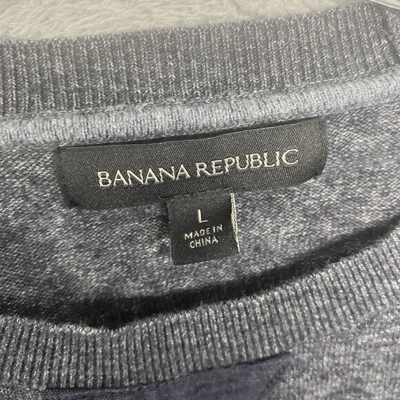 Banana Republic Sweater Mens Large Gray Crew Neck Elbow Patch Cotton Preppy - Picture 2 of 7